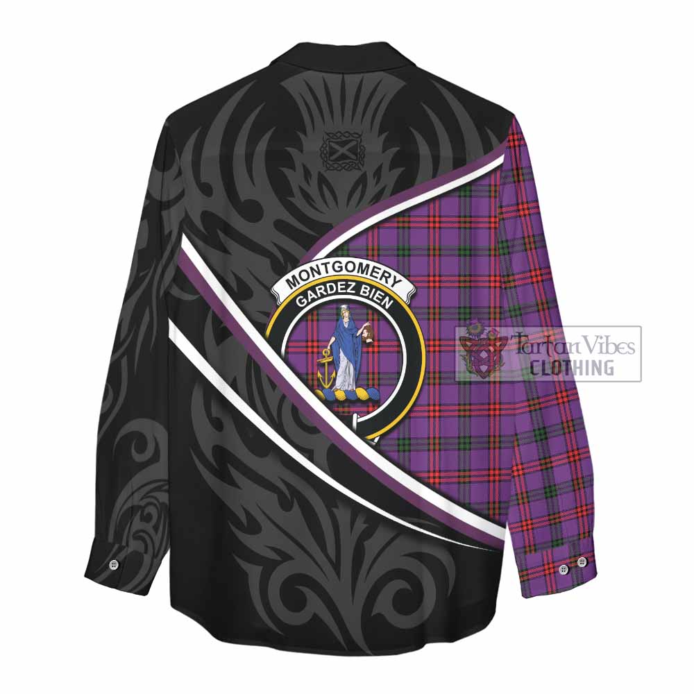 Montgomery Tartan Family Crest Women Casual Shirt Celtic Scottish Thistle Floral - Tartan Vibes Clothing
