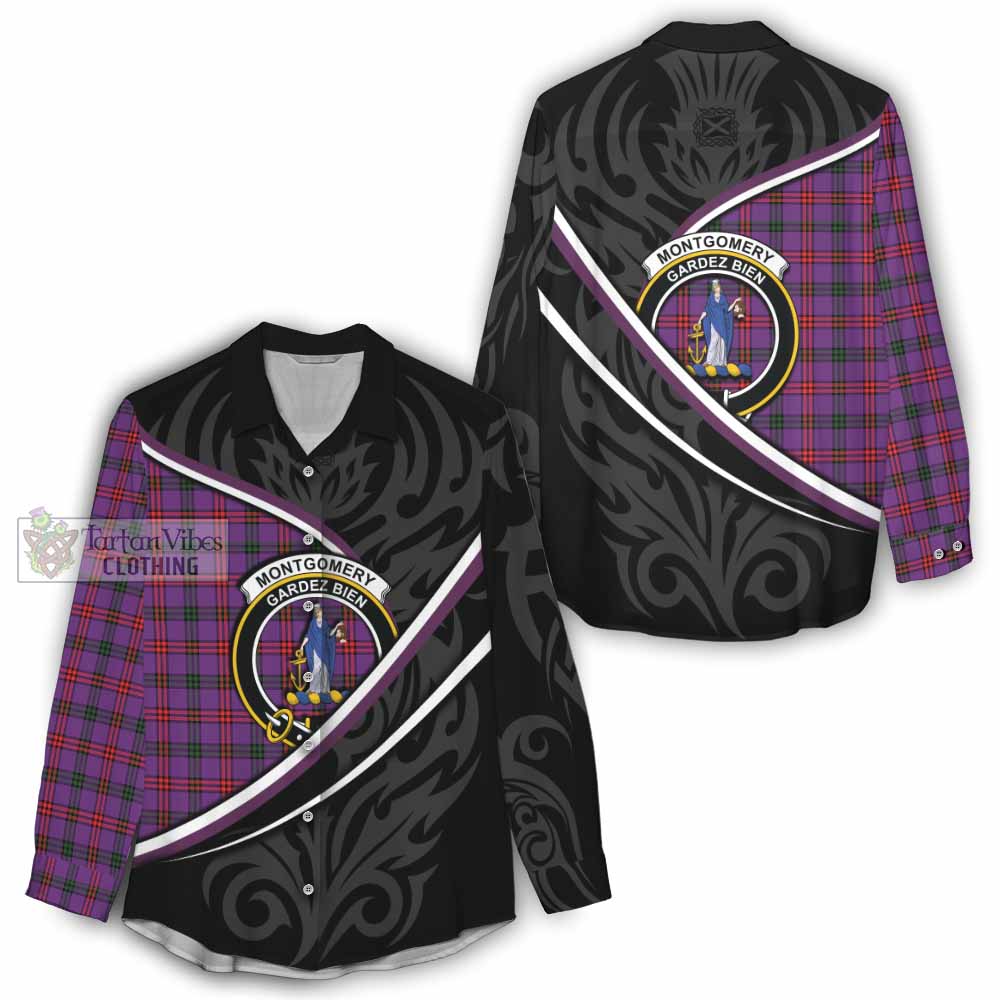 Montgomery Tartan Family Crest Women Casual Shirt Celtic Scottish Thistle Floral - Tartan Vibes Clothing