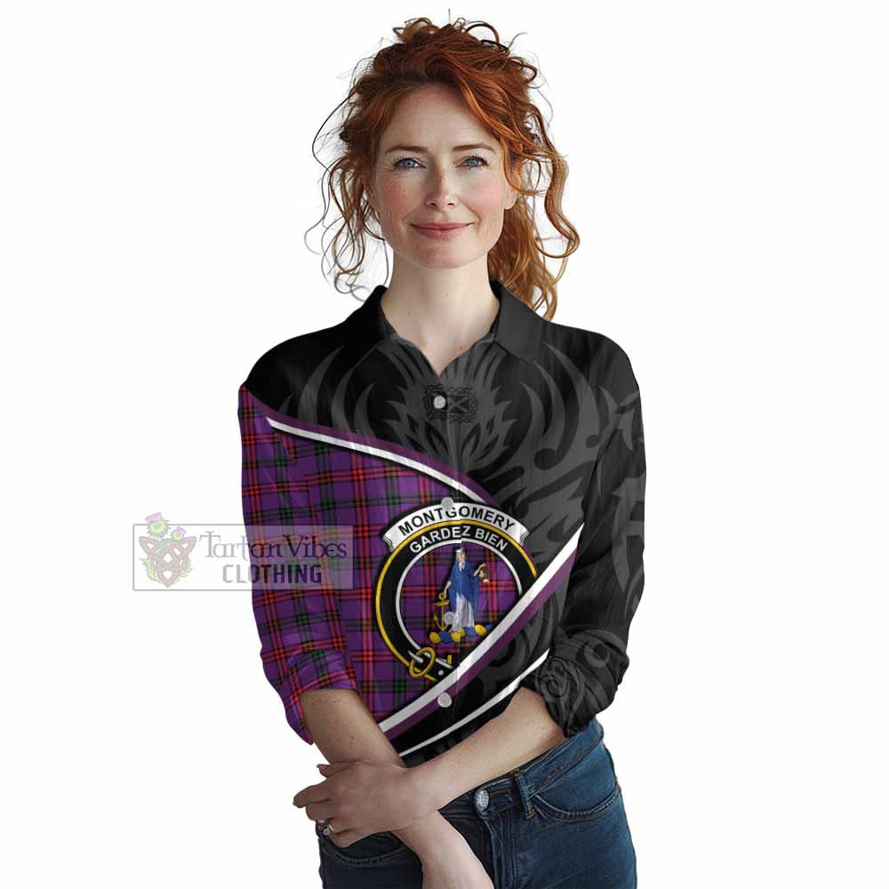 Montgomery Tartan Family Crest Women Casual Shirt Celtic Scottish Thistle Floral - Tartan Vibes Clothing