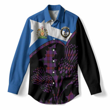 Montgomery Tartan Family Crest Women Casual Shirt Scotland Thistle Floral Flag Style