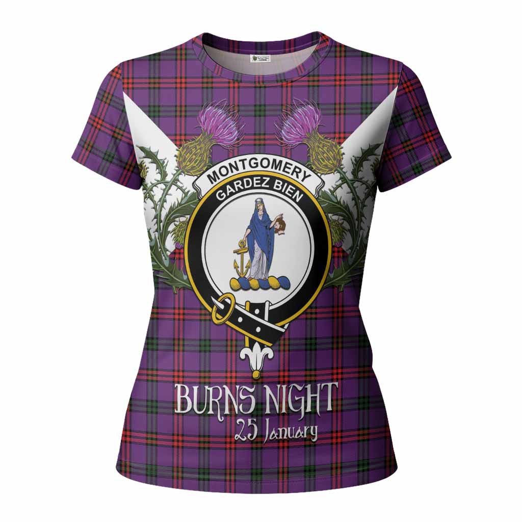 Montgomery Tartan Family Crest Women T shirt Scottish Burns Night Thistle Floral