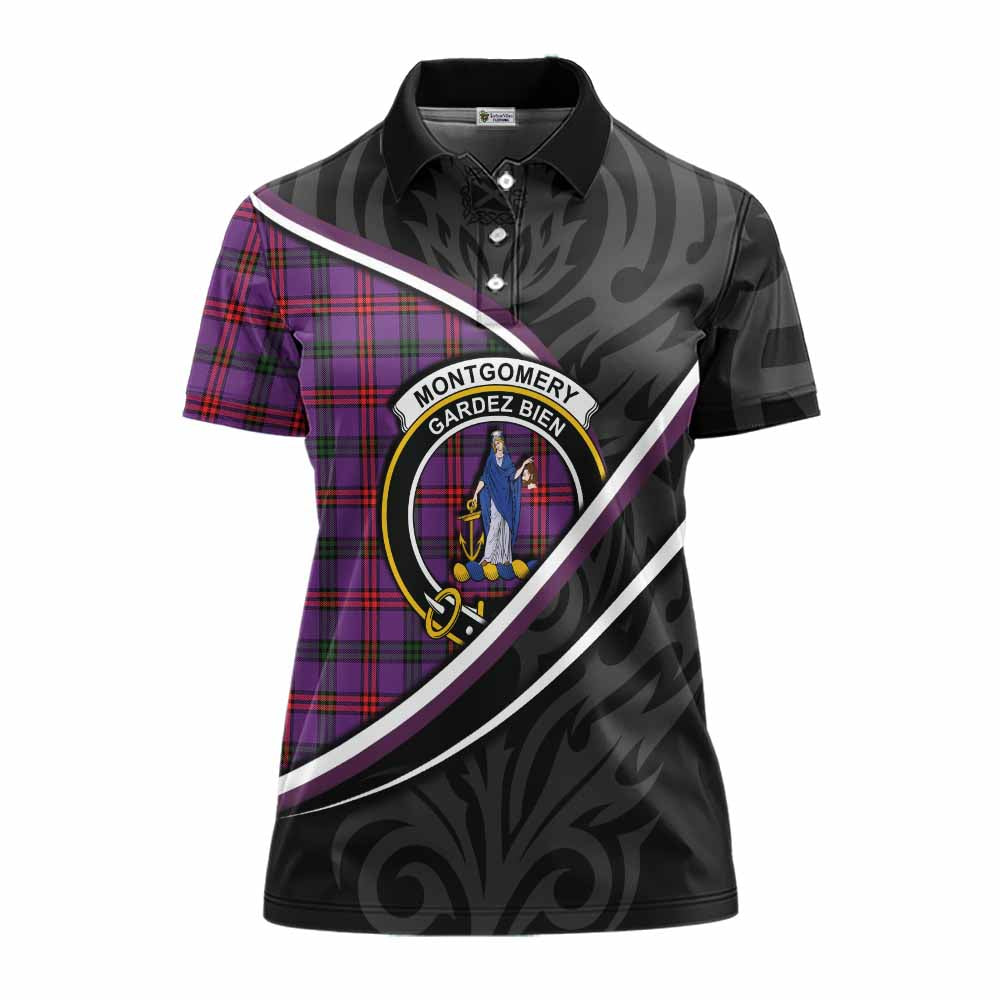Montgomery Tartan Family Crest Women's Polo Shirt Celtic Scottish Thistle Floral - Tartan Vibes Clothing