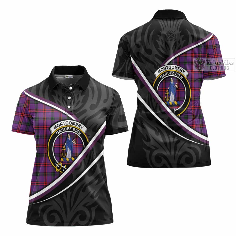 Montgomery Tartan Family Crest Women's Polo Shirt Celtic Scottish Thistle Floral - Tartan Vibes Clothing