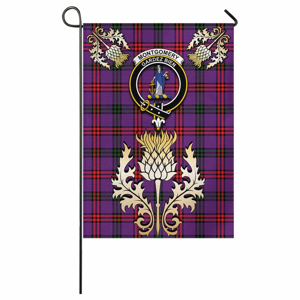 Montgomery Tartan Garden Flag with Golden Regal Scottish Thistle Emblem - Tartan Vibes Clothing