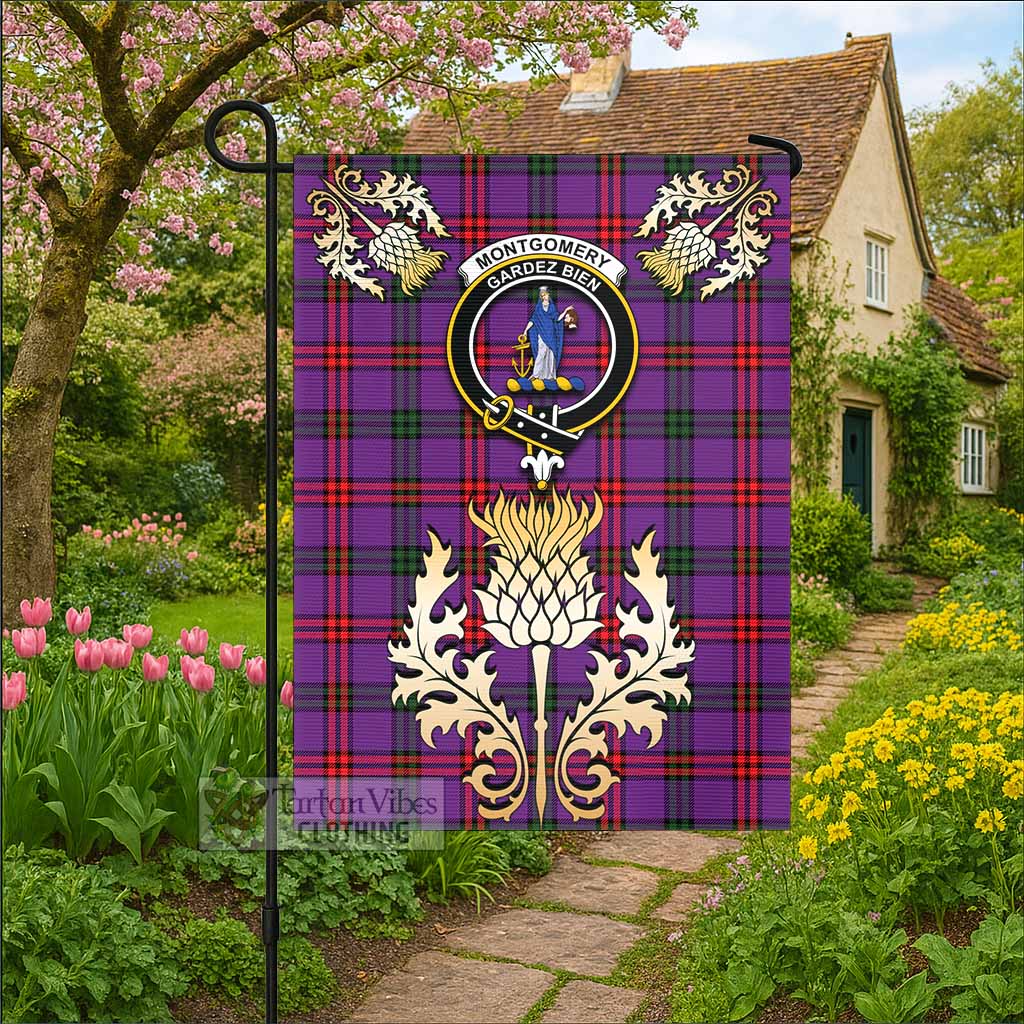 Montgomery Tartan Garden Flag with Golden Regal Scottish Thistle Emblem - Tartan Vibes Clothing