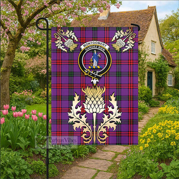 Montgomery Tartan Garden Flag with Golden Regal Scottish Thistle Emblem