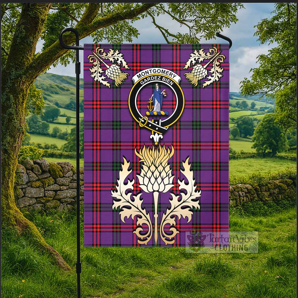 Montgomery Tartan Garden Flag with Golden Regal Scottish Thistle Emblem - Tartan Vibes Clothing