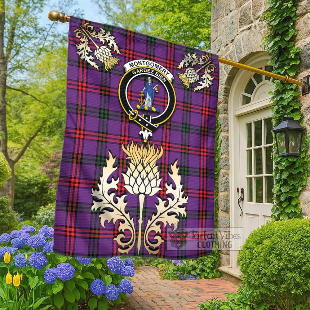Montgomery Tartan Garden Flag with Golden Regal Scottish Thistle Emblem - Tartan Vibes Clothing