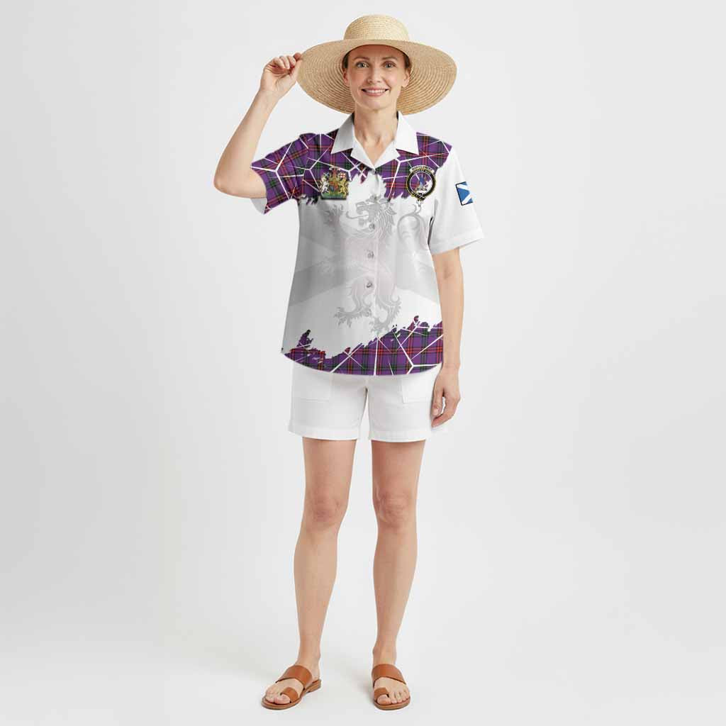 Montgomery Tartan Hawaiian Shirt with Family Crest and Lion Rampant Grunge Style