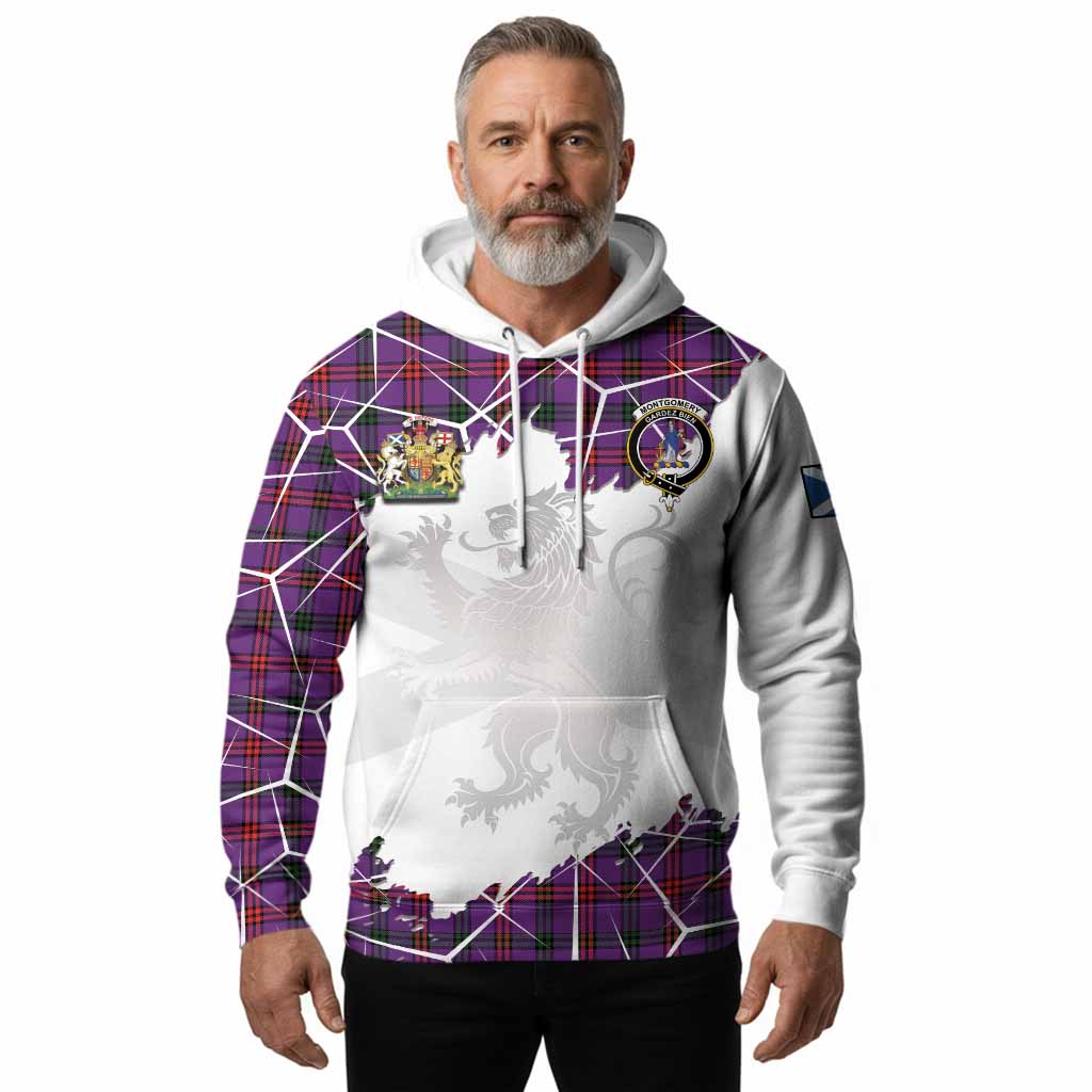 Montgomery Tartan Hoodie with Family Crest and Lion Rampant Grunge Style