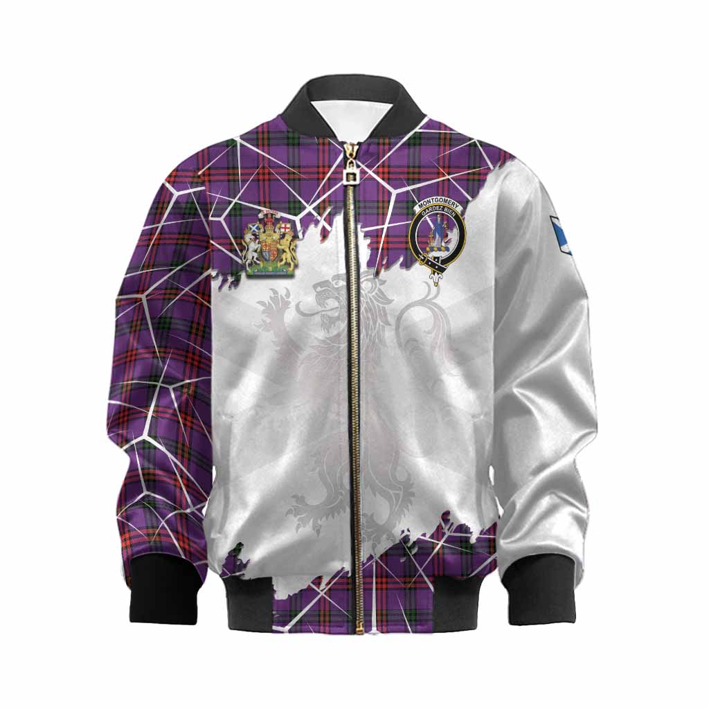 Montgomery Tartan Kid Bomber Jacket with Family Crest and Lion Rampant Grunge Style