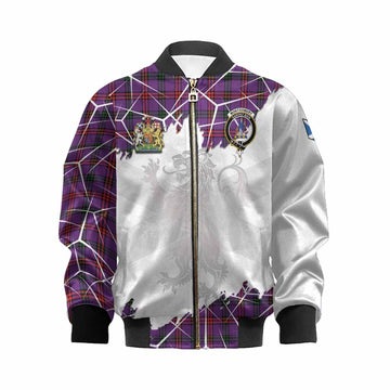 Montgomery Tartan Kid Bomber Jacket with Family Crest and Lion Rampant Grunge Style