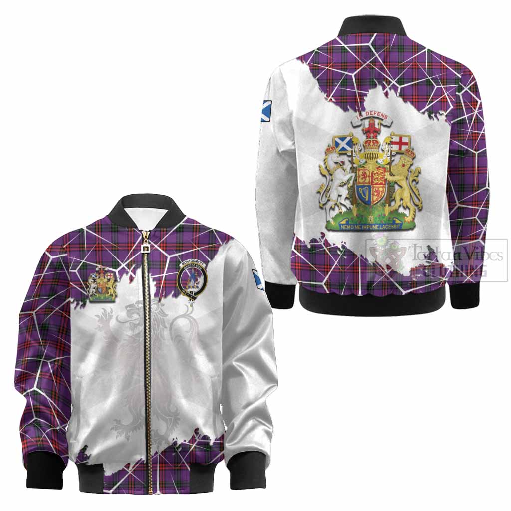 Montgomery Tartan Kid Bomber Jacket with Family Crest and Lion Rampant Grunge Style