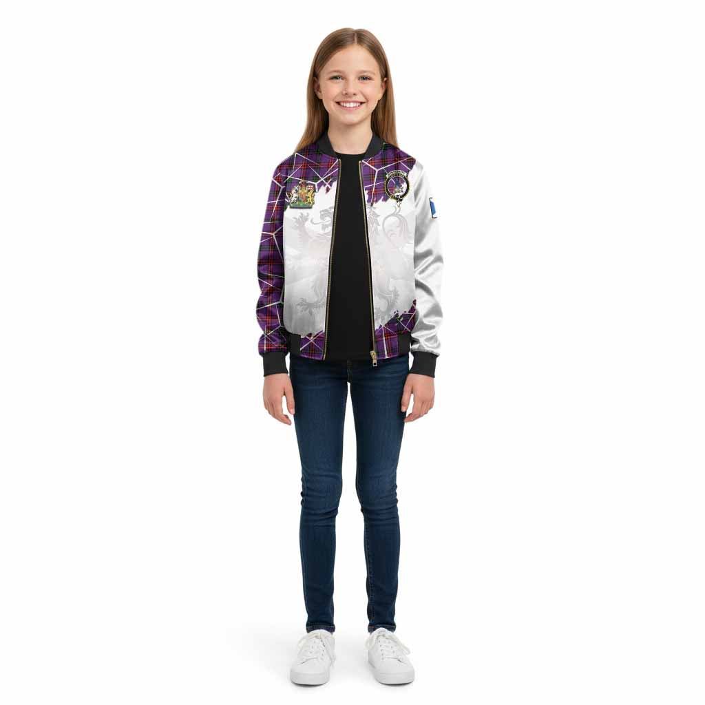 Montgomery Tartan Kid Bomber Jacket with Family Crest and Lion Rampant Grunge Style