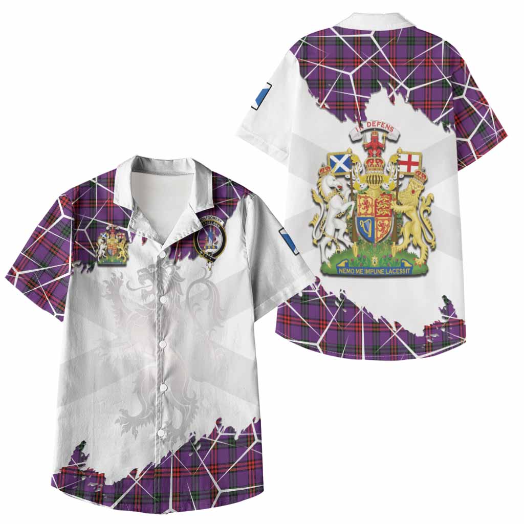 Montgomery Tartan Kid Hawaiian Shirt with Family Crest and Lion Rampant Grunge Style