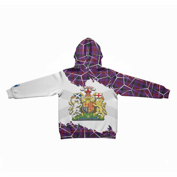 Montgomery Tartan Kid Hoodie with Family Crest and Lion Rampant Grunge Style