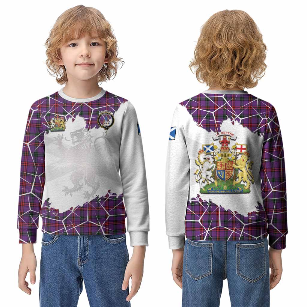 Montgomery Tartan Kid Knitted Sweatshirt with Family Crest and Lion Rampant Grunge Style
