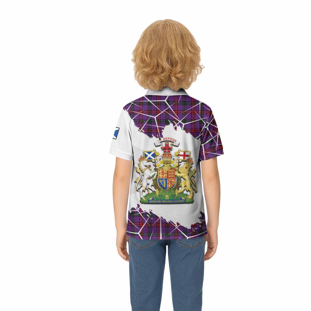 Montgomery Tartan Kid Polo Shirt with Family Crest and Lion Rampant Grunge Style