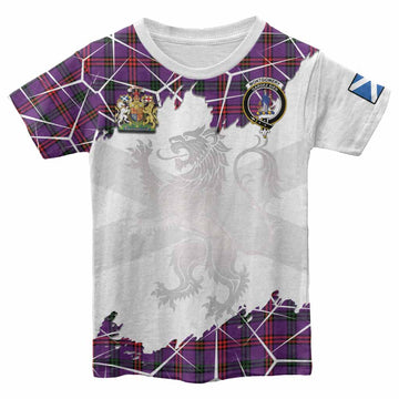 Montgomery Tartan Kid T-shirt with Family Crest and Lion Rampant Grunge Style