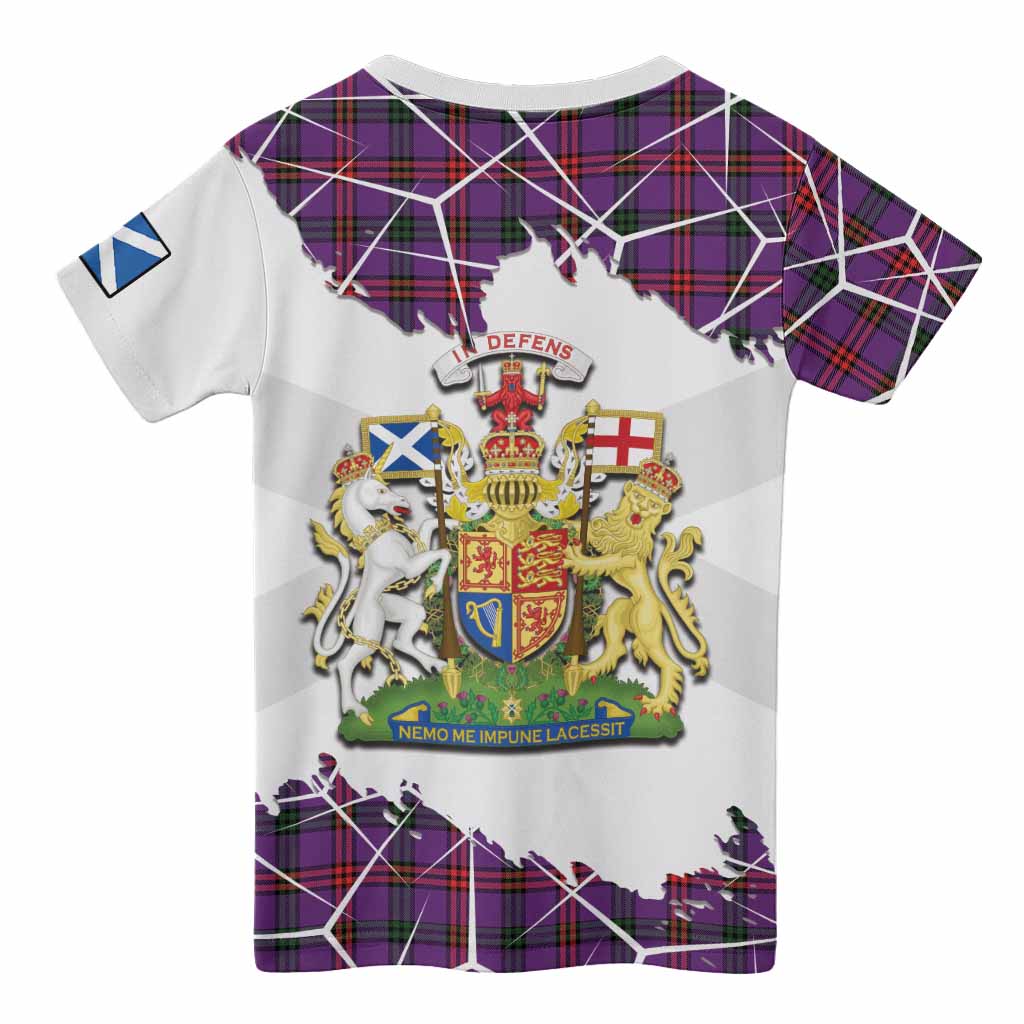Montgomery Tartan Kid T-shirt with Family Crest and Lion Rampant Grunge Style
