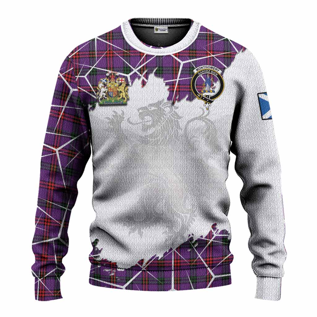 Montgomery Tartan Knitted Sweater with Family Crest and Lion Rampant Grunge Style