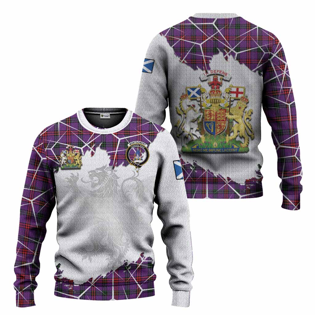 Montgomery Tartan Knitted Sweater with Family Crest and Lion Rampant Grunge Style