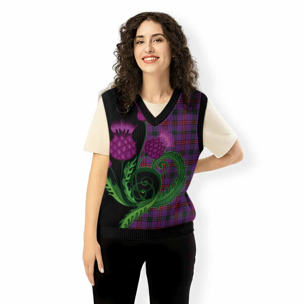 Montgomery Tartan Knitted V-Neck Vest Traditional Scottish Thistle