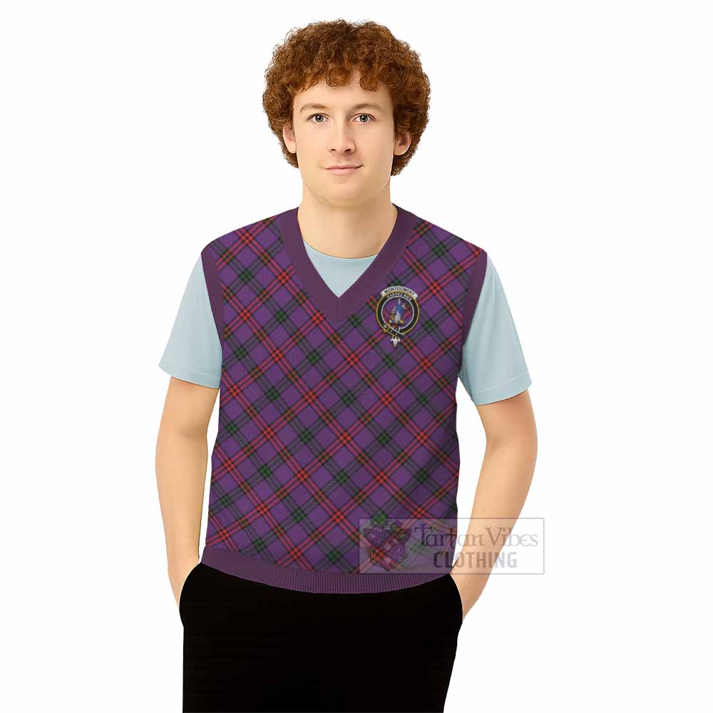 Montgomery Tartan Knitted V-Neck Vest with Family Crest Cross Style
