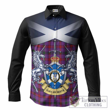 Montgomery Tartan Long Sleeve Button Shirts Alba Gu Brath Unicorn Crest