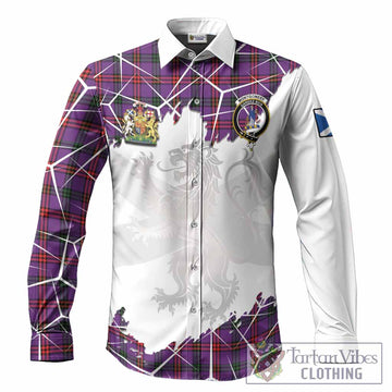 Montgomery Tartan Long Sleeve Button Shirts with Family Crest and Lion Rampant Grunge Style