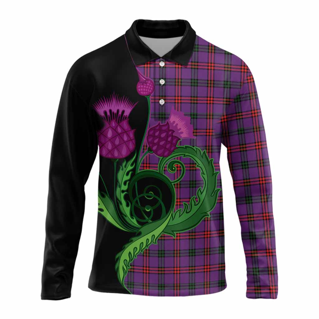 Montgomery Tartan Long Sleeve Polo Shirt Traditional Scottish Thistle