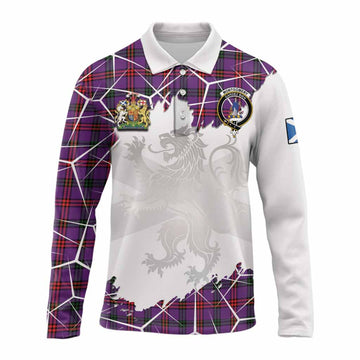 Montgomery Tartan Long Sleeve Polo Shirt with Family Crest and Lion Rampant Grunge Style