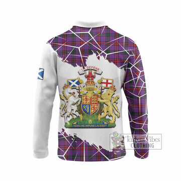 Montgomery Tartan Long Sleeve Polo Shirt with Family Crest and Lion Rampant Grunge Style