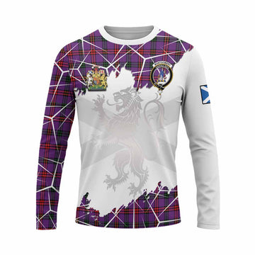 Montgomery Tartan Long Sleeve T-Shirt with Family Crest and Lion Rampant Grunge Style