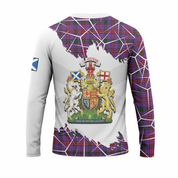 Montgomery Tartan Long Sleeve T-Shirt with Family Crest and Lion Rampant Grunge Style
