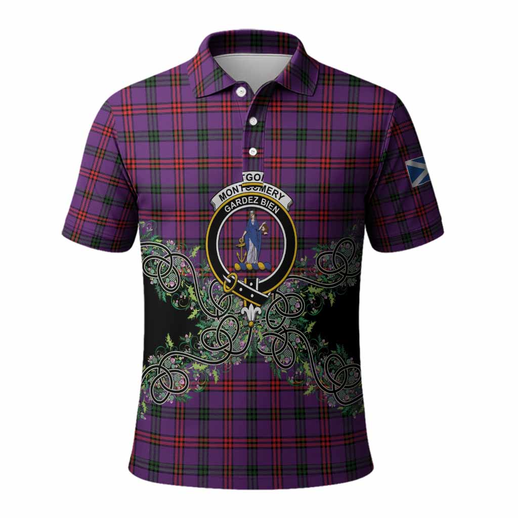 Montgomery Tartan Polo Shirt Thistle Scottish Spirit