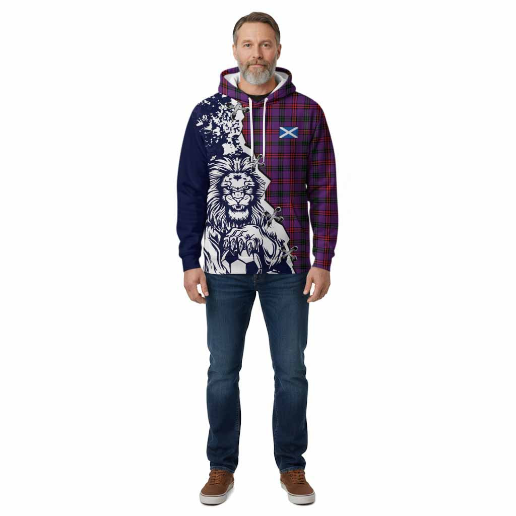 Montgomery Tartan Scottish Cotton Hoodie Angry Lion With Soccer Ball Style