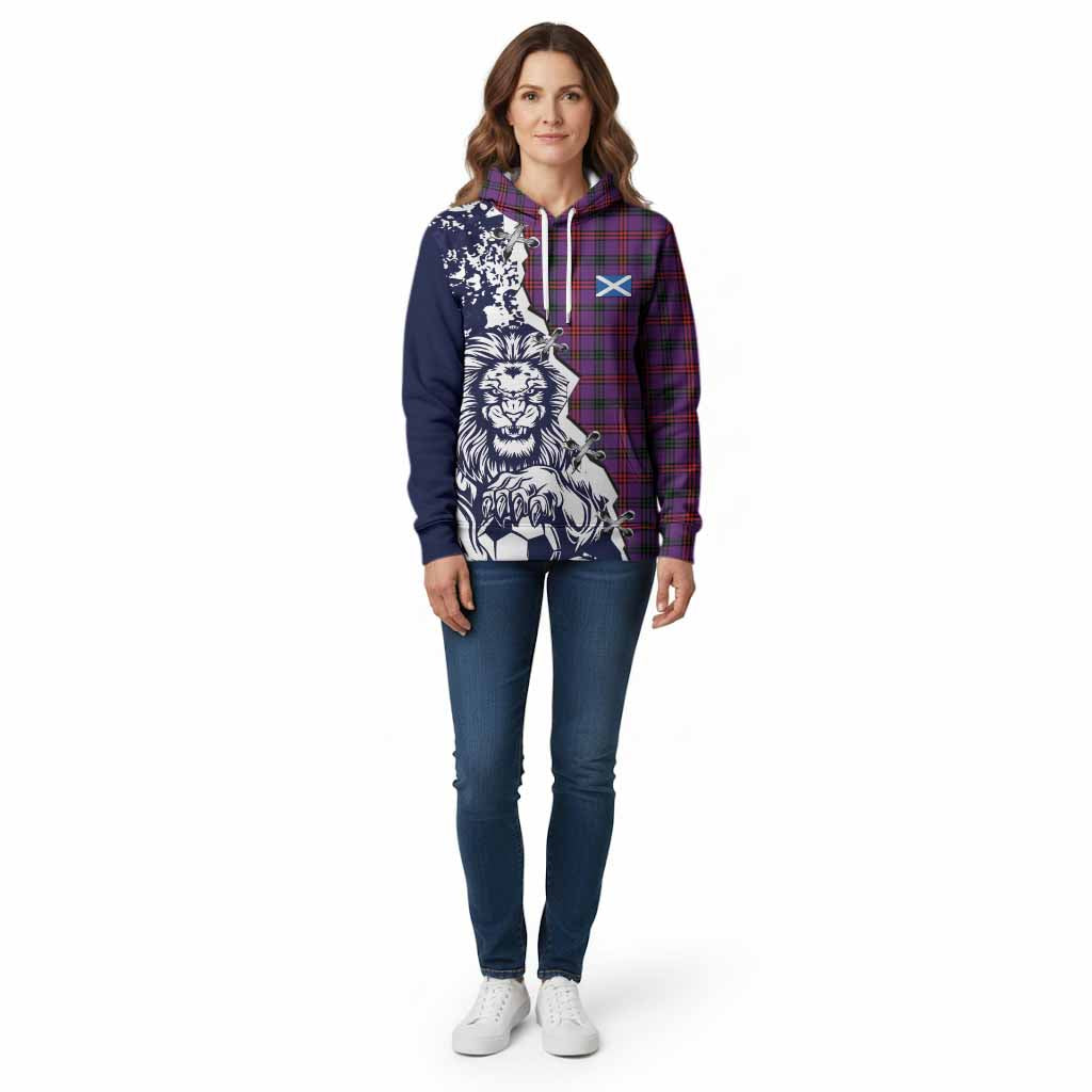 Montgomery Tartan Scottish Cotton Hoodie Angry Lion With Soccer Ball Style