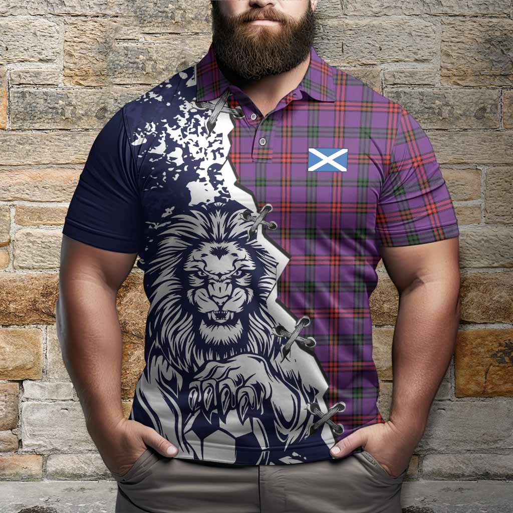 Montgomery Tartan Scottish Polo Shirt Angry Lion With Soccer Ball Style