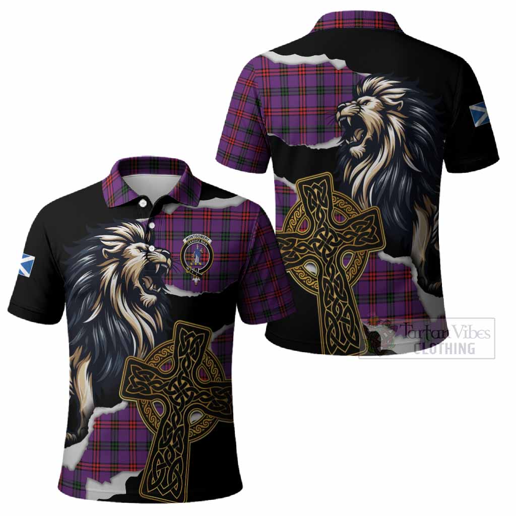 Montgomery Tartan Scottish Polo Shirt Lion Celtic Heritage