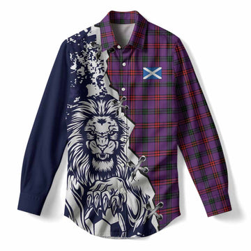 Montgomery Tartan Scottish Women Casual Shirt Angry Lion With Soccer Ball Style