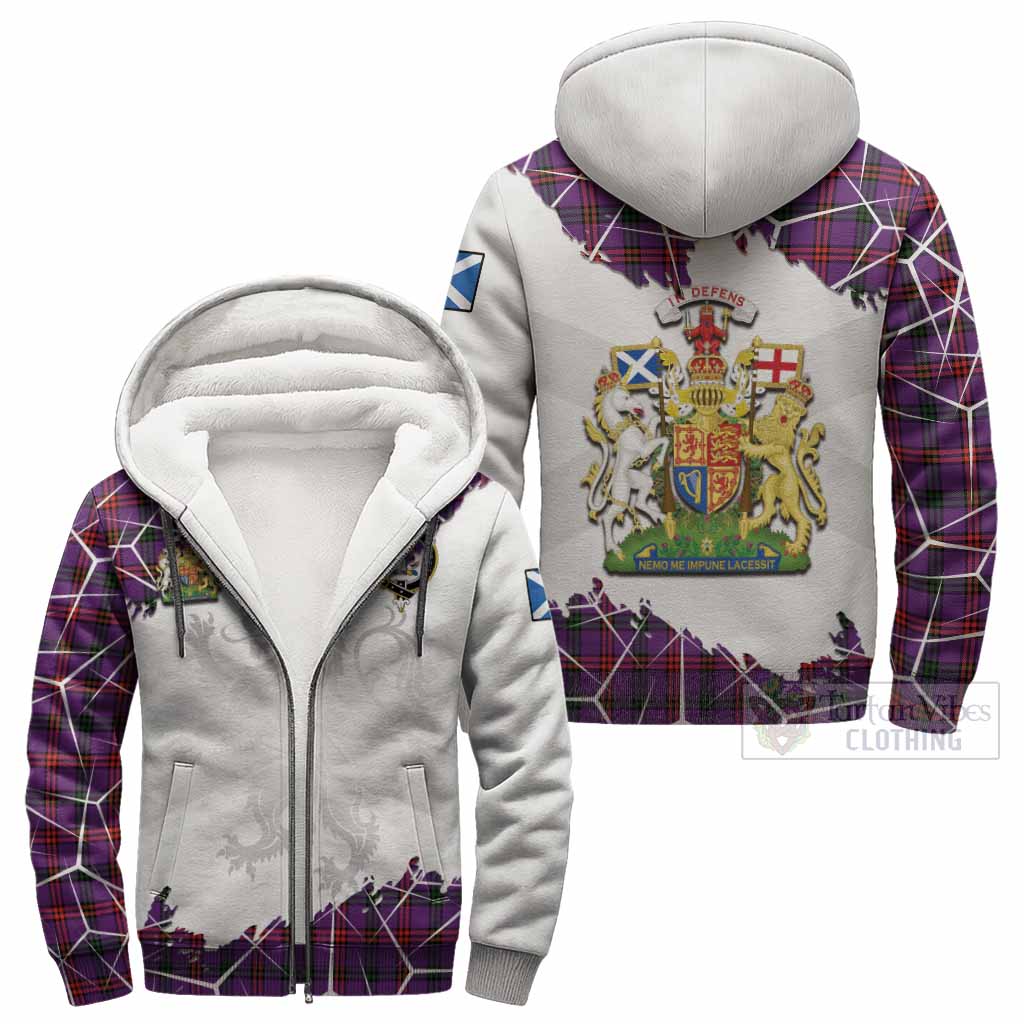Montgomery Tartan Sherpa Hoodie with Family Crest and Lion Rampant Grunge Style