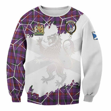 Montgomery Tartan Sweatshirt with Family Crest and Lion Rampant Grunge Style