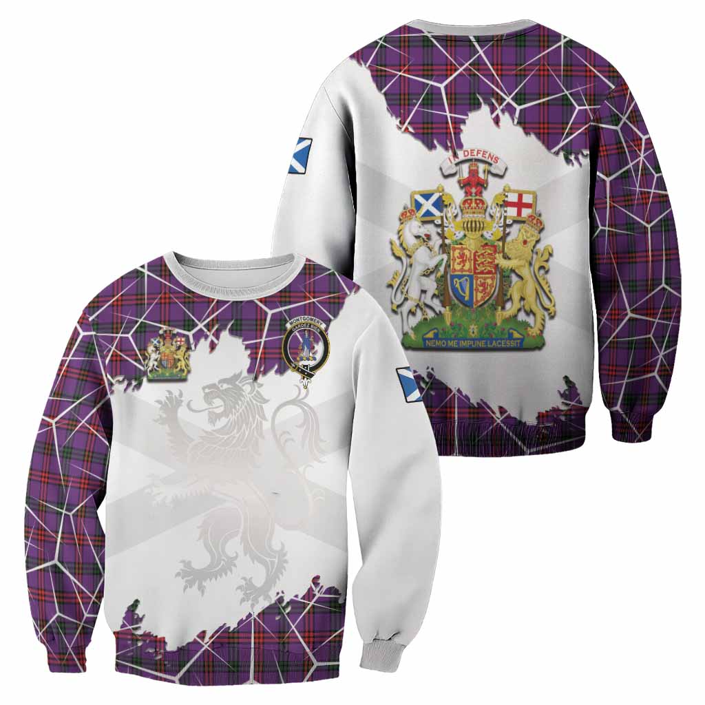 Montgomery Tartan Sweatshirt with Family Crest and Lion Rampant Grunge Style