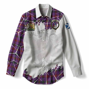 Montgomery Tartan Women Casual Shirt with Family Crest and Lion Rampant Grunge Style
