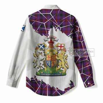 Montgomery Tartan Women Casual Shirt with Family Crest and Lion Rampant Grunge Style