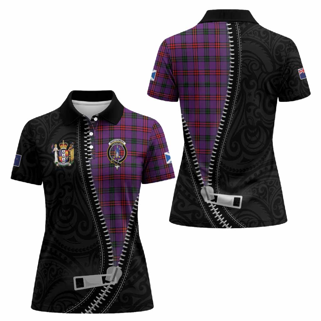 Montgomery Tartan Women Polo Shirt New Zealand Pattern Unique Zipper Stylized