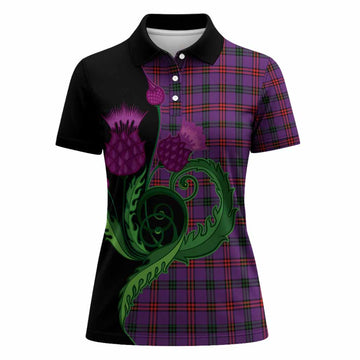 Montgomery Tartan Women Polo Shirt Traditional Scottish Thistle