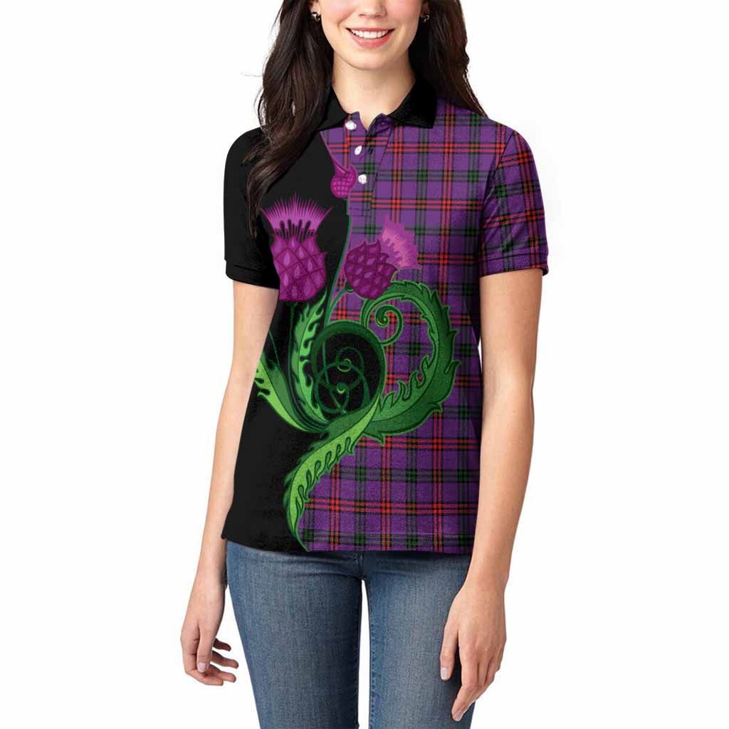 Montgomery Tartan Women Polo Shirt Traditional Scottish Thistle