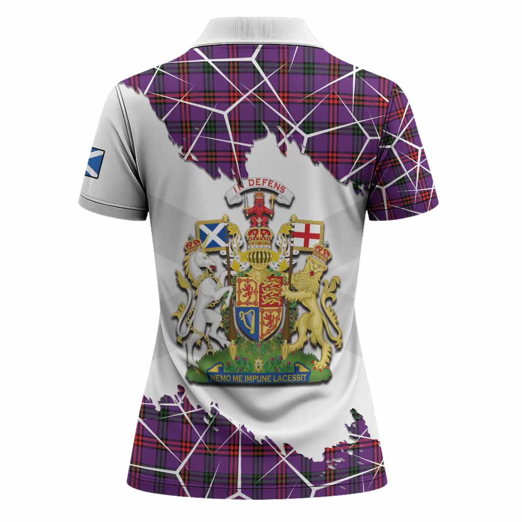 Montgomery Tartan Women Polo Shirt with Family Crest and Lion Rampant Grunge Style